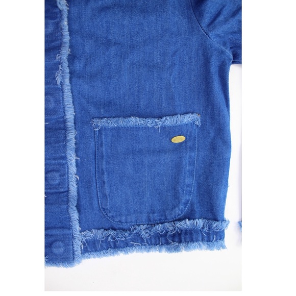 Tommy Girls Open Hem Frayed Magnetic Button Denim Jean Jacket M (8-10) NWT - Picture 4 of 11